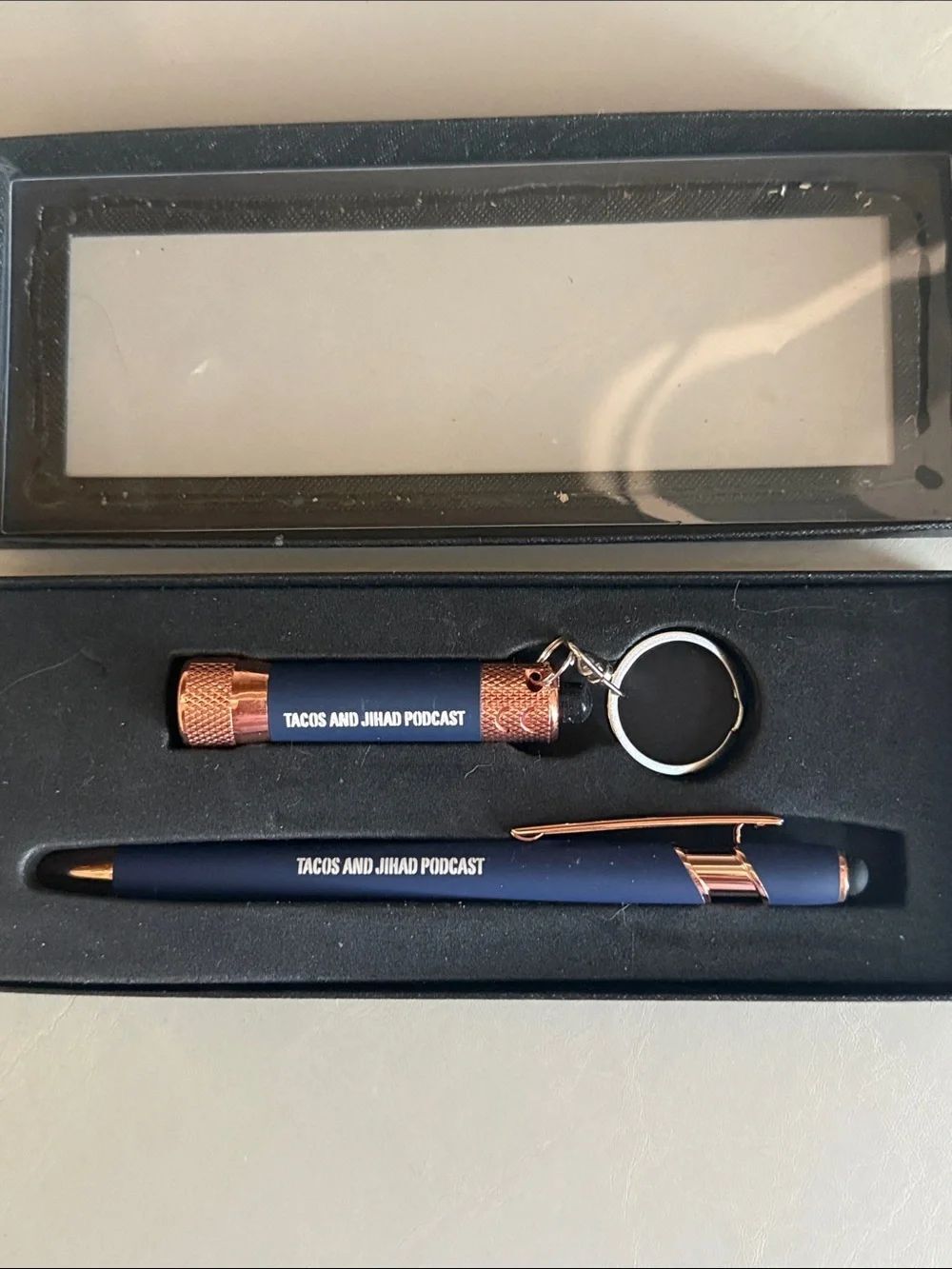 Tacos and Jihad Podcast Navy and Rose Gold Pen & Flashlight Gift Set!